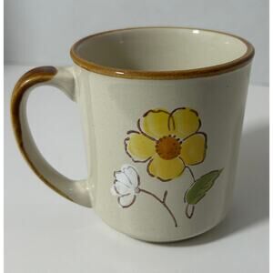 Vintage Casualstone JP Mug Korea Yellow Flower Stoneware Coffee Cup 3.5"
